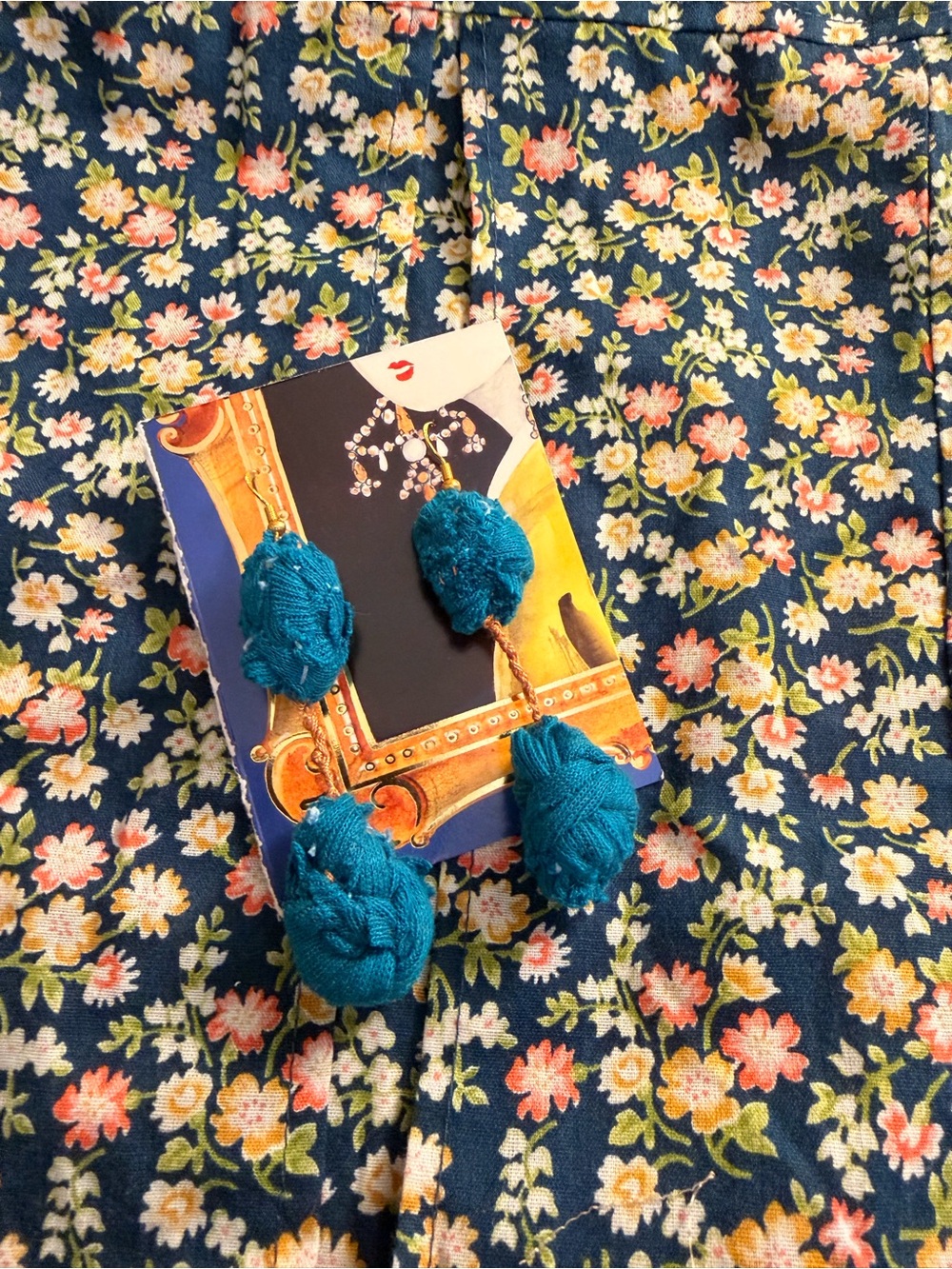 Handmade Teal Fabric Knot Drop Earrings